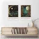 William Morris Canvas Wall Art Set of 2, Vintage Moon & Stars Posters Prints Painting Art, Framed Botanical Art Wall Decor for Bedroom Kitchen Living Room Office 12x16 Inch