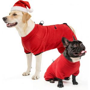 SCENEREAL Fleece Dog Coat Sweaters with Harness Built in, Soft Pullover Dog Pajamas with Zip Boys Girls, Christmas Cold Weather Pet Jacket Clothes Outfits for Puppy Small Medium Large Dogs, Red L (Large(Back Length 20.5"))