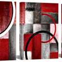 Visual Art Decor Abstract Geometric Circle Canvas Wall Art Rustic Burgundy Red Prints Artwork for Living Room Bedroom Christmas Wall Decoration