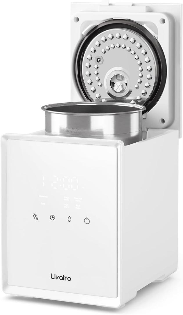 3L Stainless Steel Warm Mist Humidifier with Easy Clean and Warm Steam Function, Healthy Air Mist Humidifiers for Bedroom Living Room, with Sleep Mode and Auto-off Setting