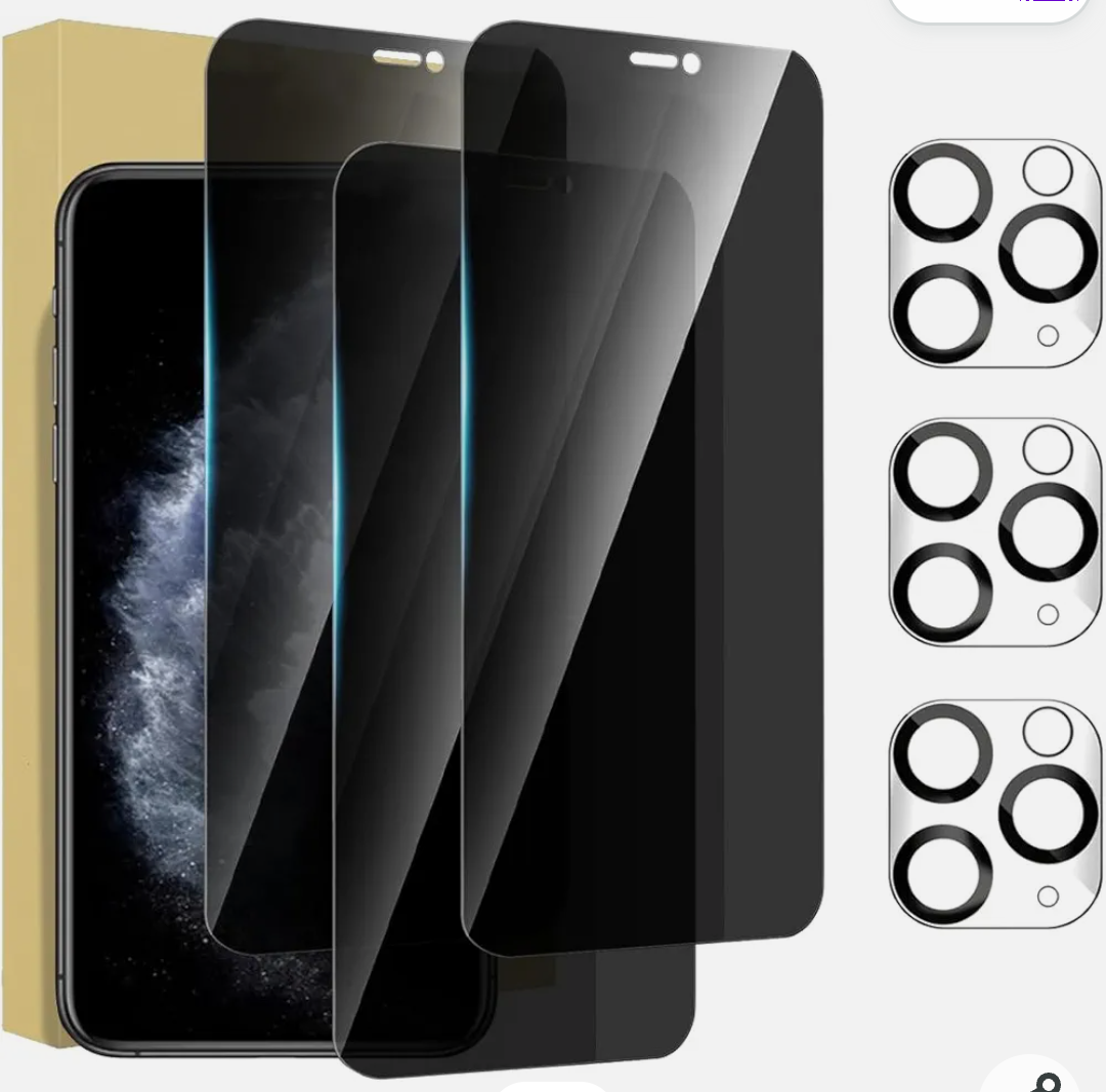 2 Pack Privacy Screen Protector for iPhone 11 Pro Max 6.5-Inch with 2 Pack Camera Lens Protector, Anti Spy Tempered Glass Film 9H Hardness Bubble Free Case Friendly