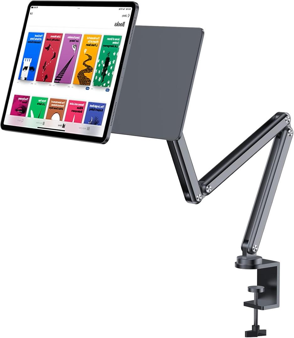 Magnetic iPad Pro 12.9 Stand, Aluminum Alloy Foldable Arm Mount or Working, Multi-Node Adjustable Tablet Holder for iPad Pro 12.9" 3rd/4th/5th/6th Gen-Gray (iPad Pro 12.9"/ iPad Air 13"-M2)