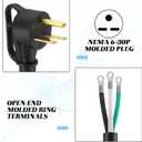 Kanayu 25 FT 10AWG 3 Prong Replacement Power Cord Compatible with NEMA 6-30p 30 Amp 250v Welder Extension Cable with Open End for Welder Dryer Garage Heater Generator Ev Chargers, Etl Listed