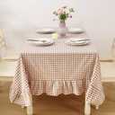 K MASANIJI Taupe Plaid Ruffled Table Cloth for Rectangle Table Seat 4-6, 100% Washed Cotton Brown Classic Farmhouse Fall Checker Gingham Vintage Decorative Tablecloth - 70"x52"
