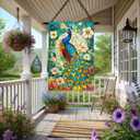 2 x Peacock House Flag 28x40 Inch Double Sided Garden Flag with Colorful Stained Glass Bird and Floral Design for Yard Porch Outdoor Decor Spring Summer Vertical Banner Decorative Art