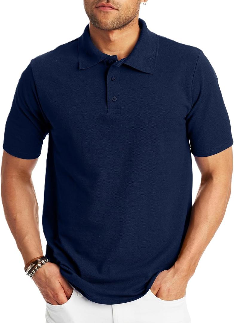 Hanes Mens X-Temp Short Sleeve Polo Shirt, Midweight Men's Shirt (Navy) S