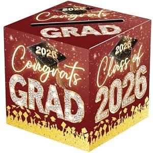 Red and Gold Graduation Card Box for Class of 2026, Congrats Grad Card Box for Graduation Party Supplies Party Favors