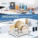GAXmi Dish Drying Rack Over The Sink Drainer with Drainboard Utensil Holder, 1-Tier White, 13"D x 16.9"W x 5.9"H