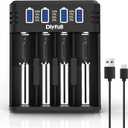 Dlyfull 18650 Battery Charger, Fast Universal Charger for 3.7V Li-ion IMR INR ICR 21700 10340 17335 17670 18500 18700 20700 26650 and 1.2V Ni-MH/CD AAAA AAA AA A C SC Rechargeable Batteries (4 Bay)