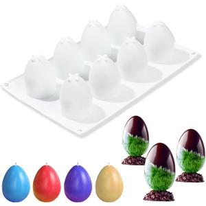 8 Cavity Easter Egg Silicone Mold, Food Grade Chocolate Egg Mold for Baking, Candy, Mousse, Jelly, Soap, Reusable Non-Stick Easter Treats Mold for Party & DIY Craft