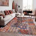 8x10 Washable Large Area Rugs for Living Room,Geometric Boho Rug for Bedroom, Red Blue
