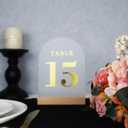 Wedding Table Numbers 1-20, Acrylic Arch Signs with Natural Wood Stands Holders, Rustic Table Decor for Reception & Parties (Frosted Gold)