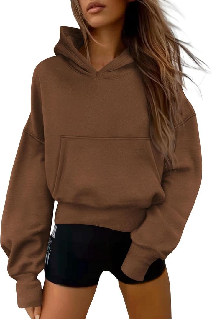 PRETTYGARDEN Women's 2026 Fall Hooded Sweatshirts Long Sleeve Half Zip Cropped Hoodies Pullover Winter Fashion Clothes (Large)