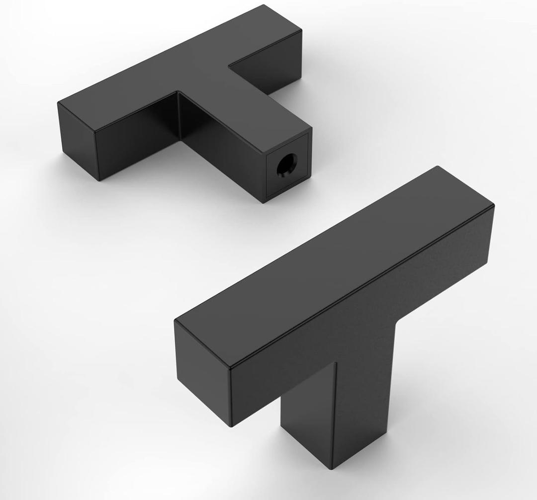 Amerdeco 10 Pack Matte Black Cabinet Knobs 2 Inch Length Single Hole T Bar Cabinet Pulls for Drawer Dresser Cupboard, Matte Black