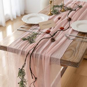 2Pcs Pink Cheesecloth Table Runner 120 Inches for Party Home Decor, 35"x120"