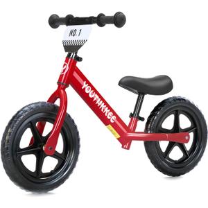 12 Inch Toddler Balance Bike for 1-3 Year Olds, No-Pedal Bike with Tool-Free Adjustable Seat, Quick Assembly, Gift for 1-3 Year Old Boys & Girls with Customizable Plate (KC, Red)