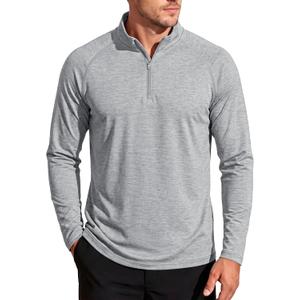 MAGCOMSEN Long Sleeve Shirts for Men 1/4 Zip Pullover Athletic Lightweight Dry Fit Golf Running T Shirts Rash Guard Light Grey, L