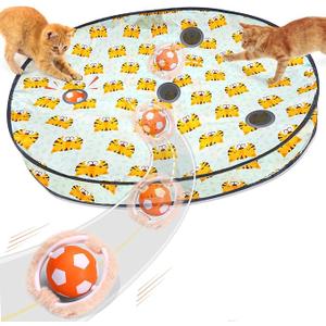 VIWIK Cat Toys for Bored Indoor Adult Cats, Interactive Automatic Motion Activated Kitten Ball Toy, Hide and Seek Mouse Catching Game, Low Noise Fast Rolling Ball in 4 Holes Play Mat