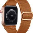Lerobo Braided Band Compatible with Apple Watch 38mm/40mm/41mm/(42mm-Series 11 10) Men iWatch Bands Women Stretchy Nylon Solo Loop Sport Strap (Caramel)