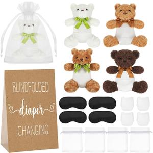 Chicingyou 4 Set Bear Blindfolded Diaper Changing Baby Shower Games with Blindfold Changing 12 Inch Bear Dolls Diapers Gift Bags for Baby Shower Gender Reveal Raffle Party Game