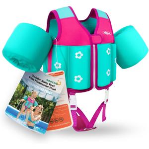 Kids Pool Floaties 1-2-3-5-7-9 Years Old, Toddler Swim Vest 20-30-50-70 Pounds, Comfortable Extended Wear Kids Float Jacket with Crotch Strap, Bright Design and Unpadded Sides for Comfort (Pink, Large)