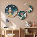 Framed Space Circle Wall Art for Kids Bedroom, Cute Canvas Prints Set of 3, 24"W x 24"H + 16"W x 16"H + 12"W x 12"H