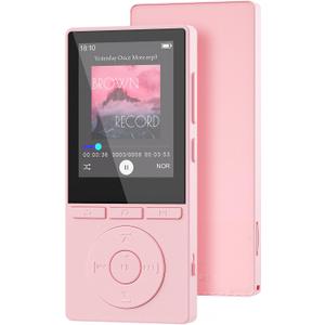 64GB MP3 Player with Bluetooth 5.3, Music Player with HiFi Sound for Sports Runners, 2.4" Screen MP3 Player Built in HD Speaker Voice Recorder E-Book, Expanded Up to 128GB, Earphone Included, Pink