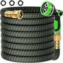 30FT Lightweight Flexible Garden Hose with 10modes Sprayer Nozzle,None-Expand,Non-Slip Handle,Non-Kink,LeakProof Water Hose for Garden,Boats,RV,Marine Washdown,Lawn(GreenBlack, 30 Ft)
