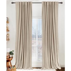 100% Blackout Shield Linen Blackout Curtains for Bedroom 102 Inches Long, Back Tab/Rod Pocket Living Room Drapes, Thermal Insulated Blackout Curtains 2 Panels Set, 50" W x 102" L, Oatmeal