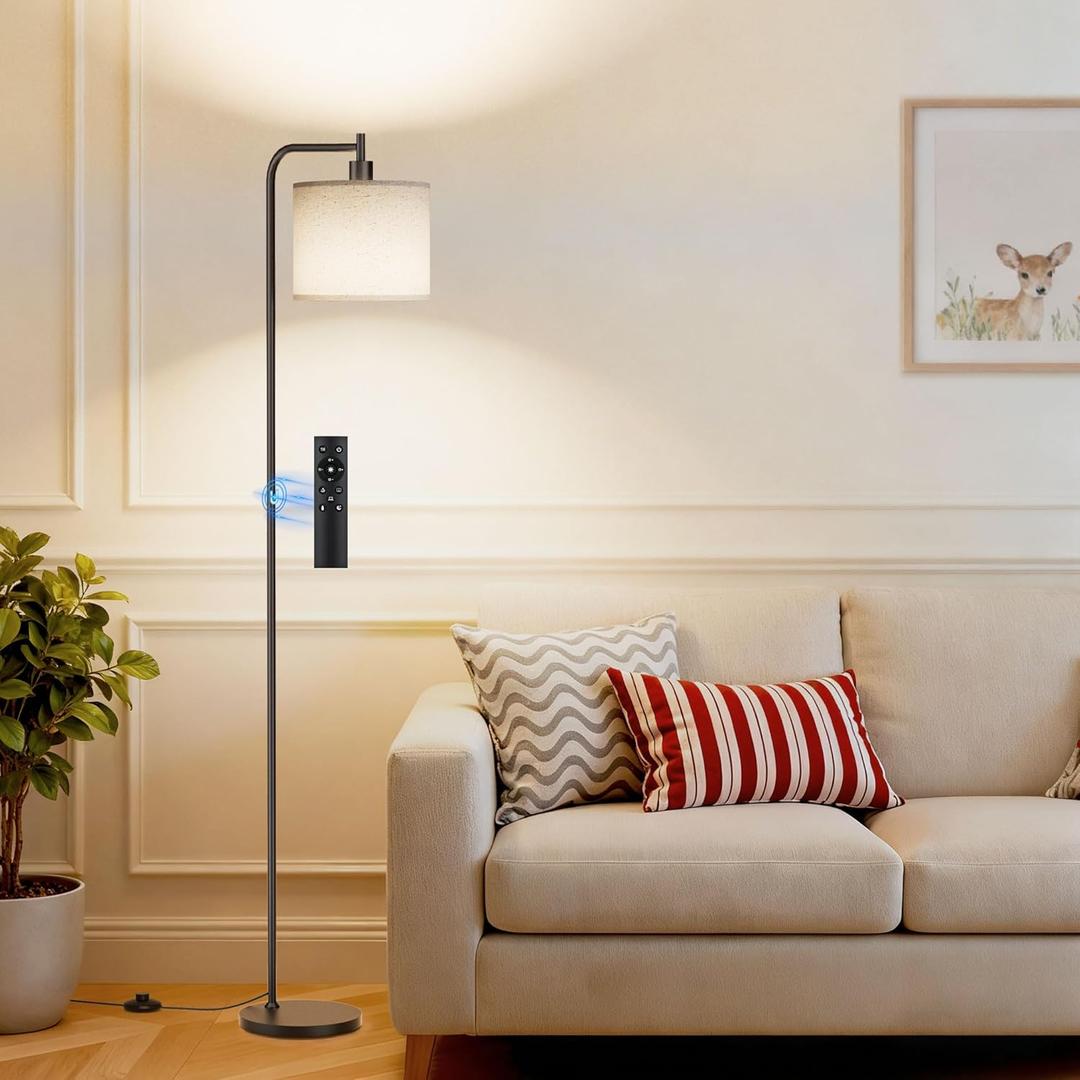 SIBRILLE Floor Lamp with Linen Shade, Dimmable Tall Standing Lamp with Remote Control & 3 Color Temperatures, Modern Corner Floor Lamps for Living Room Bedroom Office, 9W LED Bulb Included (Beige)