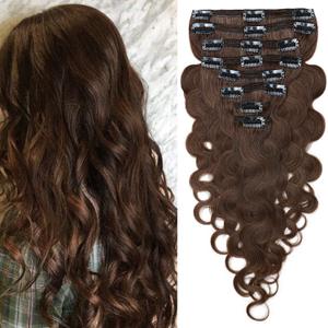 S-noilite Wavy Clip in Hair Extensions Real Human Hair Double Weft Thick 8 PCS Clip in Remy Hairpiece Natural Body Wave Full Head (20 Inch - 150g, Medium Brown)
