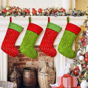 Whaline 4 Pack 18 Inch Christmas Stocking Red Green Felt Hanging Stocking Big White Snowflake Xmas Stocking Decor Treat Bag Candy Pouch Holder Favor for Fireplace Gift Present Xmas Tree Decor