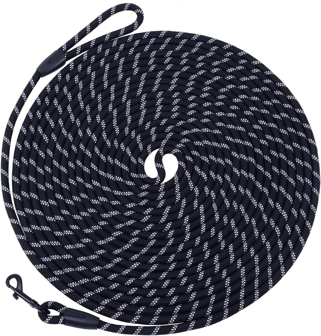 Long Dog Leash for Training 15Ft-Reflective Nylon Rope with Swivel Hook-Recall Agility Lead for Large Small Medium Dogs Outside Walking Hiking-Black