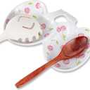 TEATALK Spoon Rest for Stove Top: Ceramic Spoon Holder, Cooking Spoon Rest for Kitchen Counter Decor, Heat-Resistant (White and Pink)