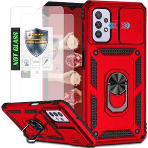 AYMECL for Galaxy A32 5G Case,with Slide Camera Cover & [2 Packs] Explosion-Proof Film, Built-in 360 Rotate Ring Stand Magnetic Cover Case for Galaxy A32 5G 6.5 inch- Red