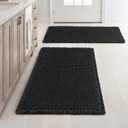 MIULEE Set of 2 Waffle Bathroom Rugs, Boho Bath Rugs Non Slip Washable, Super Absorbent Bath Mats, Ultra Soft Rubber Backed Shower Mats for Bathroom Floor, Tub and Shower, Black, 18x30 Inch