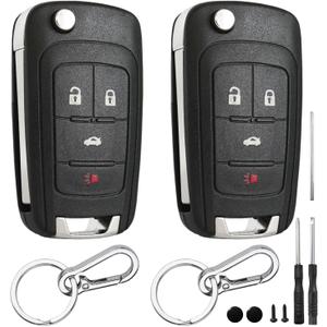 2 Pack 4 Button Key Fob Shell for Chevy Cruze Impala Malibu Sonic Equinox Camaro Buick Regal Encore Verano Lacrosse GMC Terrain 2010 2011 2012 2013 2014 2015 2016 2017 2018 2019 Key Case Replacement