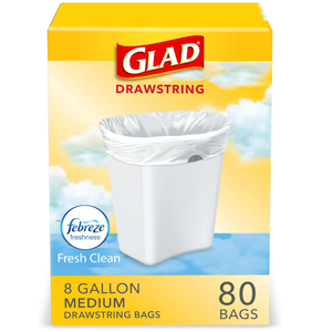 Glad Medium Trash Bags, 8 Gallon, Febreze Fresh Clean Garbage Bags, With Odor Control and Drawstring, 80 Count