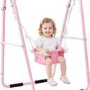 FUNLIO Baby Swing Set for Toddlers 6-36 Months, Foldable & Portable Swing for Indoor & Outdoor, Heavy Duty Metal Frame, Includes 2 Weight Bags & 4 Anti-Slip Pads, Easy to Assemble & Store  Pink