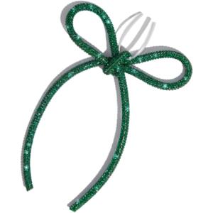 FLAIR GIFTS 6 Pcs 4.3" x 6" 2025 Christmas Bows for Tree Decor, Green Sparkly Glitter Rhinestone Bow Ornaments with Twist Tie for Xmas Decoration, Wreath, Garland, Gift Wrapping