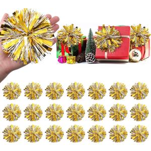 24 Pcs Christmas Tinsel Bows for Gift Wrapping 4 Inch Self Adhesive Christmas Gift Bows Toppers for Xmas Birthday Party Presents Decorations Holiday Gift Accessory(Gold)