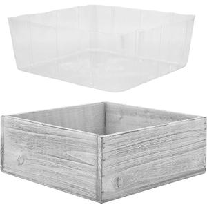 CYS EXCEL White Wood Square Planter Box with Removable Plastic Liner (H:4" Open:10"x10") | Multiple Size Choices Wooden Planters | Indoor Decorative Flower Box