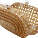 Women Acrylic Rattan Clutch Purse Rattan Woven Evening Bag Wedding Party Purse Summer Beach Wicker Shoulder Handbag