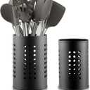 Berglander Kitchen Utensils Holder for Counter Top 2 Pieces, Black Stainless Steel Cutlery Holder, Kitchen Essentials Farmhouse Style Home Countertop Organizer