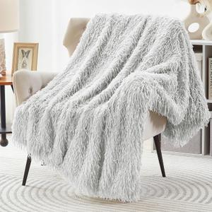 DREAMNINE Decorative 850GSM Fluffy Feather Faux Fur Throw Blanket for Couch 50" x 60", Extra Soft Plush Long Hair Shaggy Fuzzy Blankets, Double Sided Luxury Warm Furry Blanket for Valentine's Day, Pink