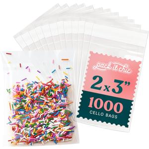 2" X 3" Self Sealing Cellophane Bags (1000 Pack) - Clear Cookie Bags With Seal for Baked Goods Packaging, Cookie Wrappers, Bakery Packaging, Bake Sale, Candy, Treats, Goodies, Gifts, Party Favors