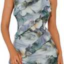 Milumia Women's Floral Ruffle Trim Bodycon Mini Dress Tie Backless Halter Short Dresses Size XL