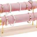 ProCase Bracelet Holder Display Bracelet Organizer Stand, Gold Detachable Bangle Storage Rack for Selling, Velvet Wrap Watch Holder with Wooden Base for Women Girls, Business Supplies - 2 Tier, Pink