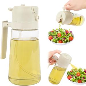 2-in-1 Olive Oil Sprayer & Dispenser - 16oz/470ml Glass Kitchen Bottle with Spray/Pour Function, for Air Fryer, Salad, Frying, BBQ (milky white)