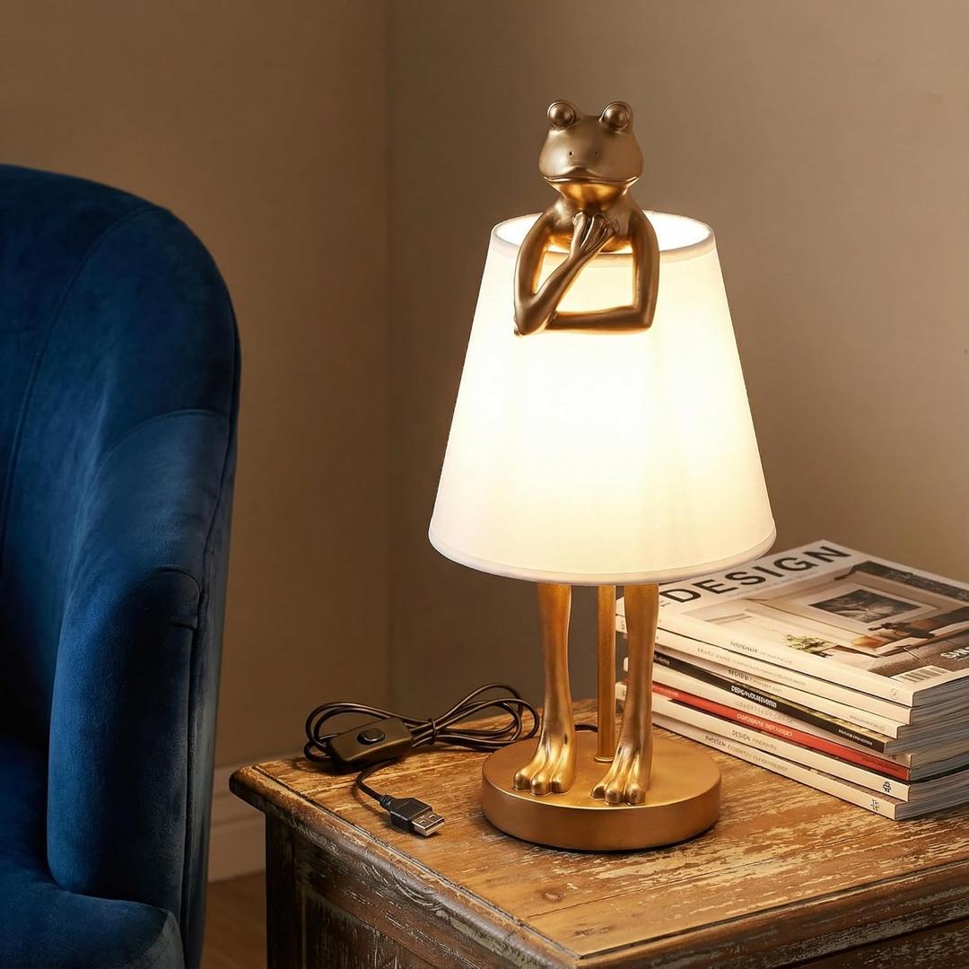Frog Table Lamp, 12W Nightstand Lamp Led Table Lamp for Decorative/Bedroom, Desk Lamp E12 Base Candelabra Light Bulb, 3-Way Color Changing Warm, Cool, Daylight (Gold)